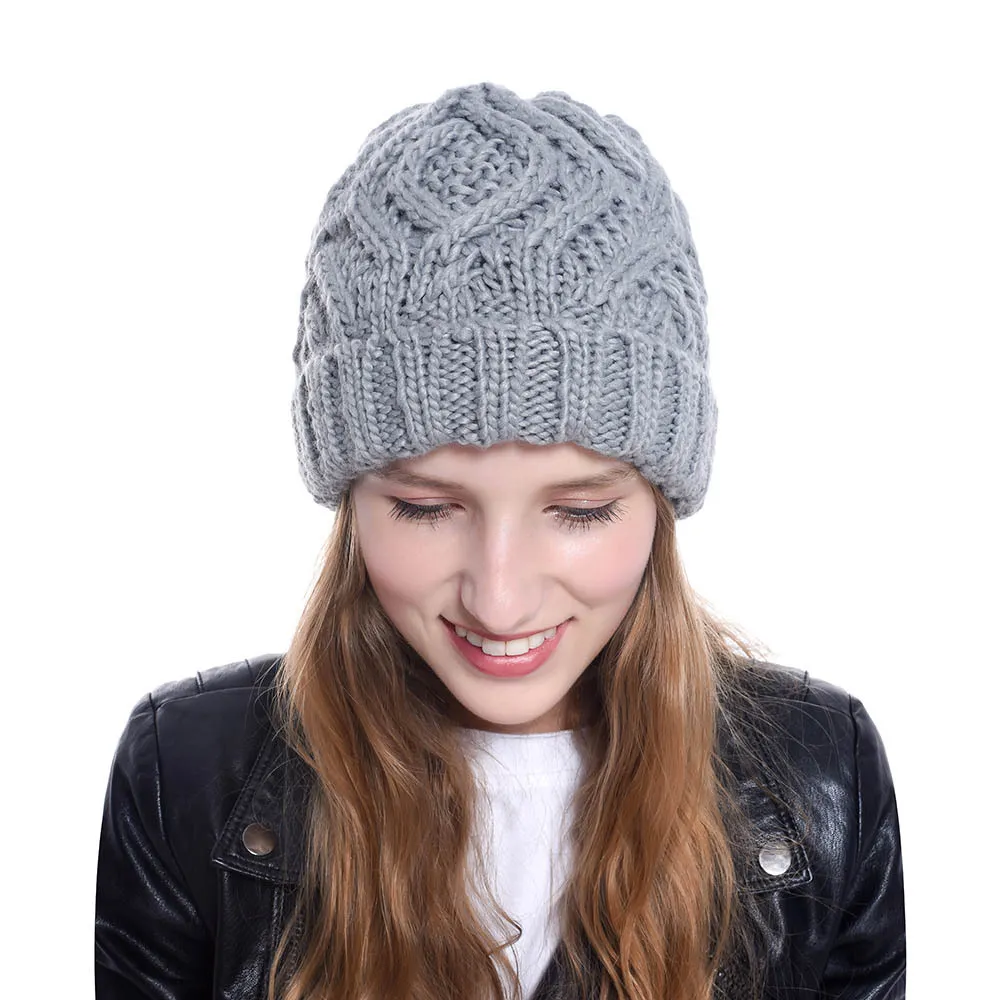 Womens Diamond Checkered Woolen Knit Winter Hats For Women Soft And