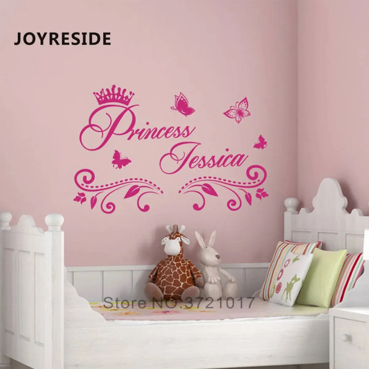 Wandaufkleber, Prinzessin, individueller Mädchenname, Kunstdesign, Aufkleber für Zuhause, Babyzimmer, Schlafzimmer, Dekoration, personalisiertes Vinyl, M397 230819