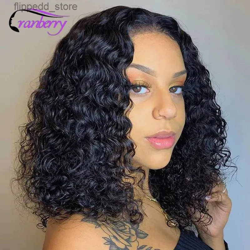 Syntetiska peruker Cranberry Short Curly Bob Wig Wet and Wavy Water Wave Bob Wig malaysisk spets främre mänskliga hår peruk för kvinnor 13x4 Frontal Wig Q231019