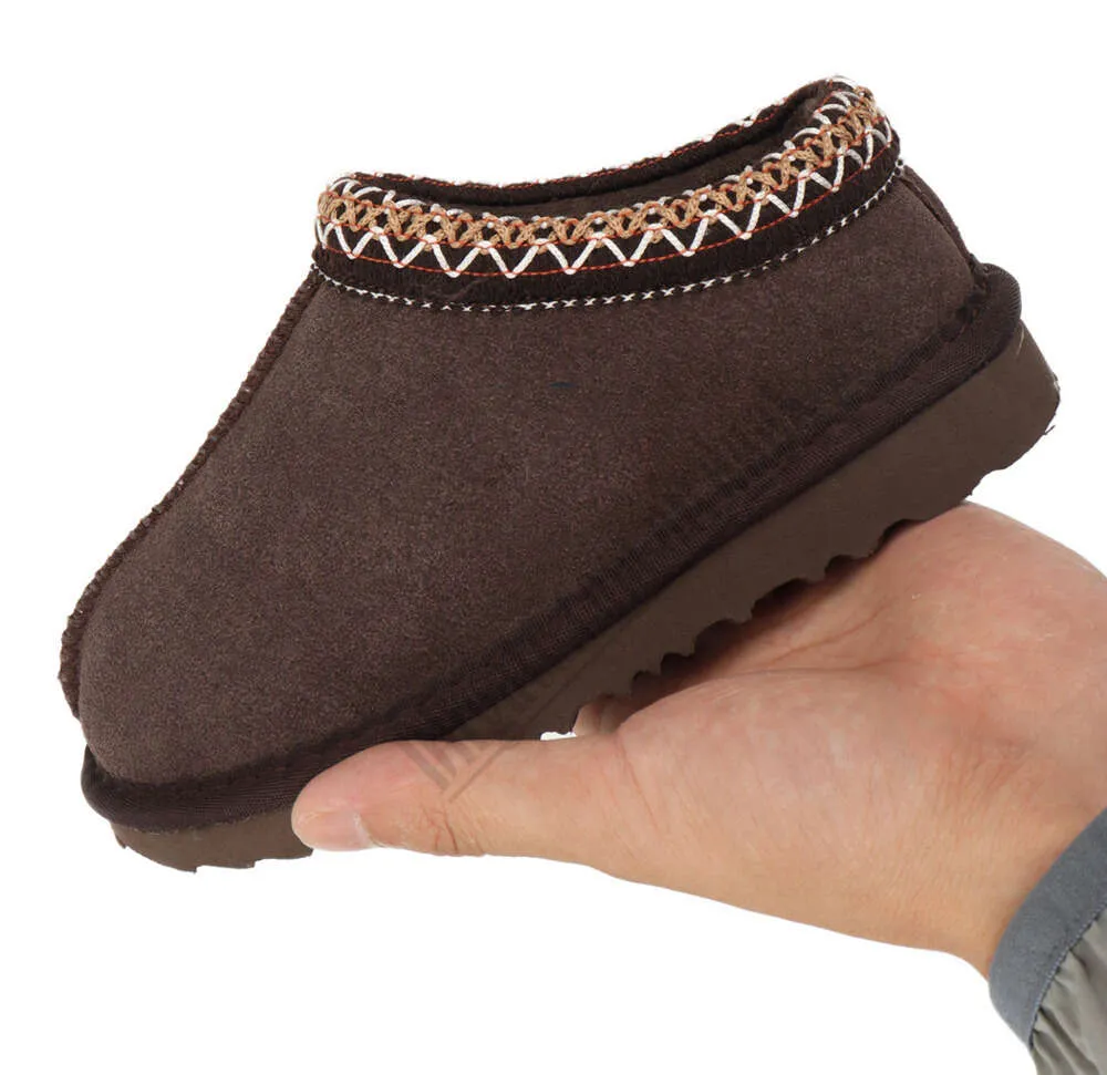 Tasman II-pantoffels voor kinderen Tazz-babyschoenen Kastanjebont Slippers Schapenvacht Shearling Klassieke Ultra Mini-laars Wintermuiltjes Instapper Wol Little Big3