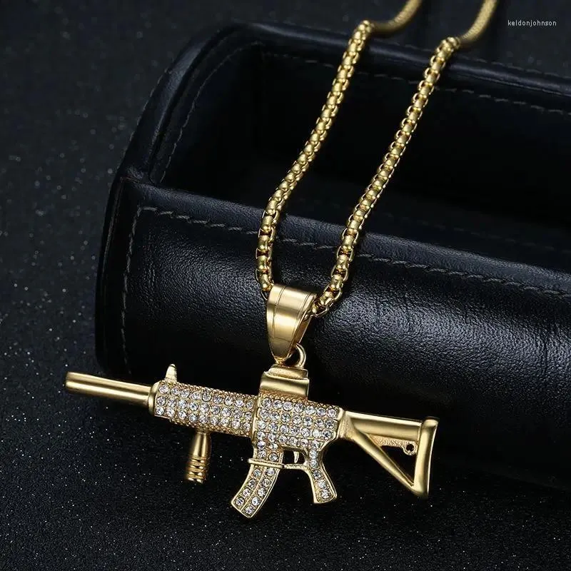 Pendant Necklaces Iced Out Gun Tennis Choker Stainless Steel For Women Men Punk M4 Jewelry Wholesale