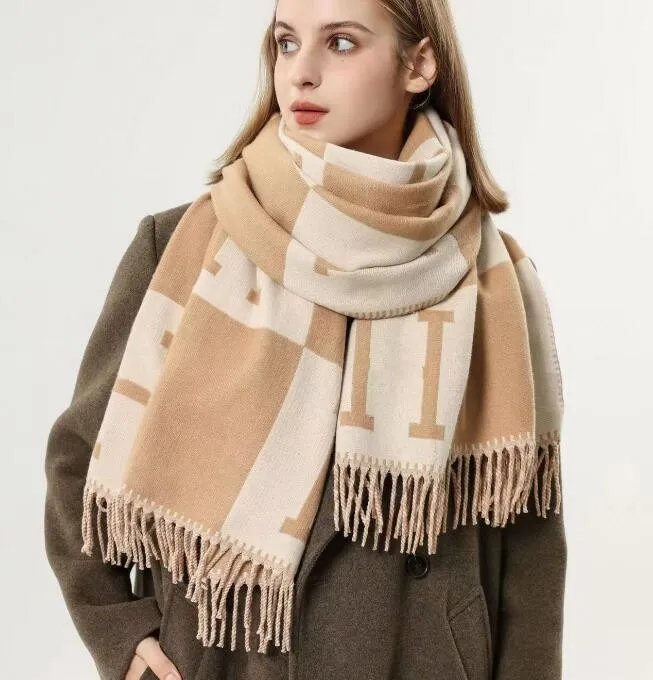 Cachecol de designer de alta qualidade feminino inverno quente grosso longo cachecol lã de caxemira dupla face pescoço tamanho 180x65cm cobertor xale