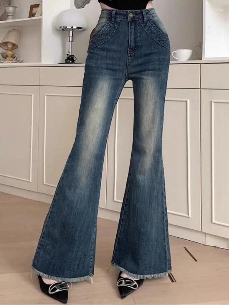 Jeans da donna Autunno Francese Vintage Skinny Flare Pantaloni Donna Office Lady Denim Elegante Femminile Corea Moda Vita alta Retro 2023