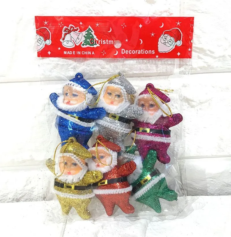 Gold Powder Christmas Decoration Santa Claus Xmas Tree Door Hanging Pendant Gift For Children Six Colors Foam 5x4cm Wholesale 1019