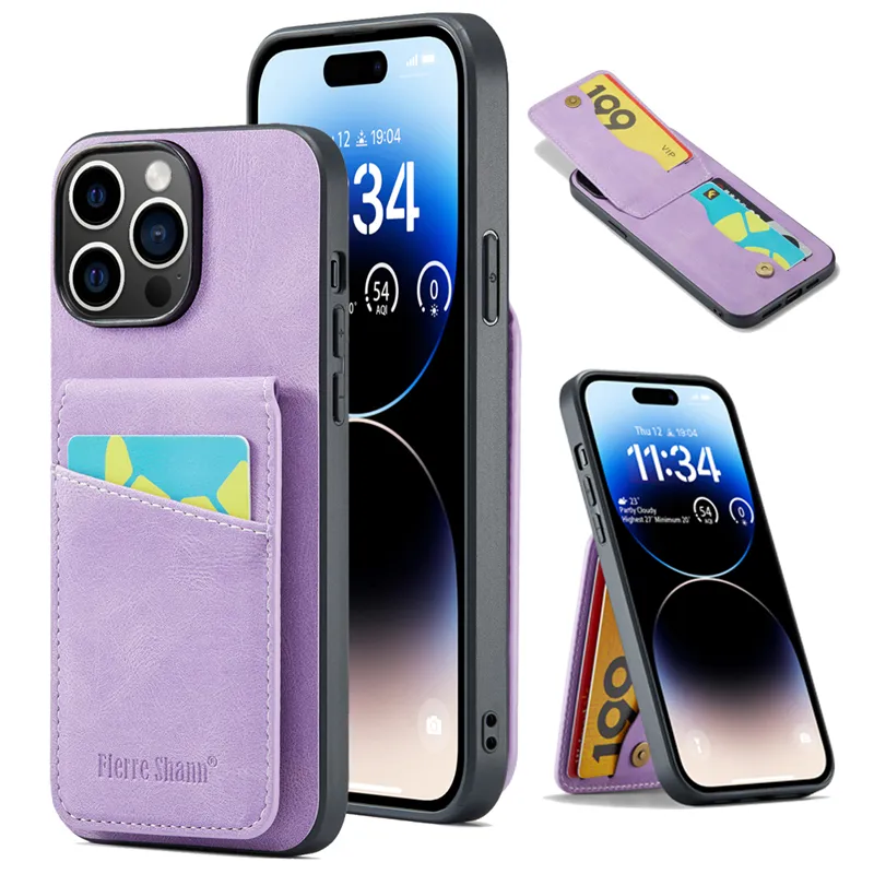 Capa de telefone de couro fosco para iPhone 15 Plus 14 13 12 Pro Max Samsung Galaxy S23 Ultra S22 A34 A54 5G A33 A53 A73 A22 A23 A24 A52 A22 Vários slots para cartões Capa traseira de carteira