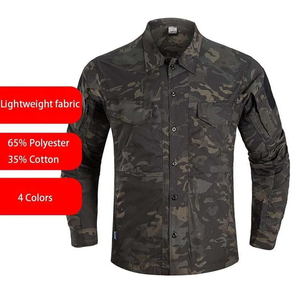 Camuflagem masculina de secagem rápida malha commuter camisa de manga longa fãs militares ao ar livre tático preto cp roupas masculinas casual shir2662