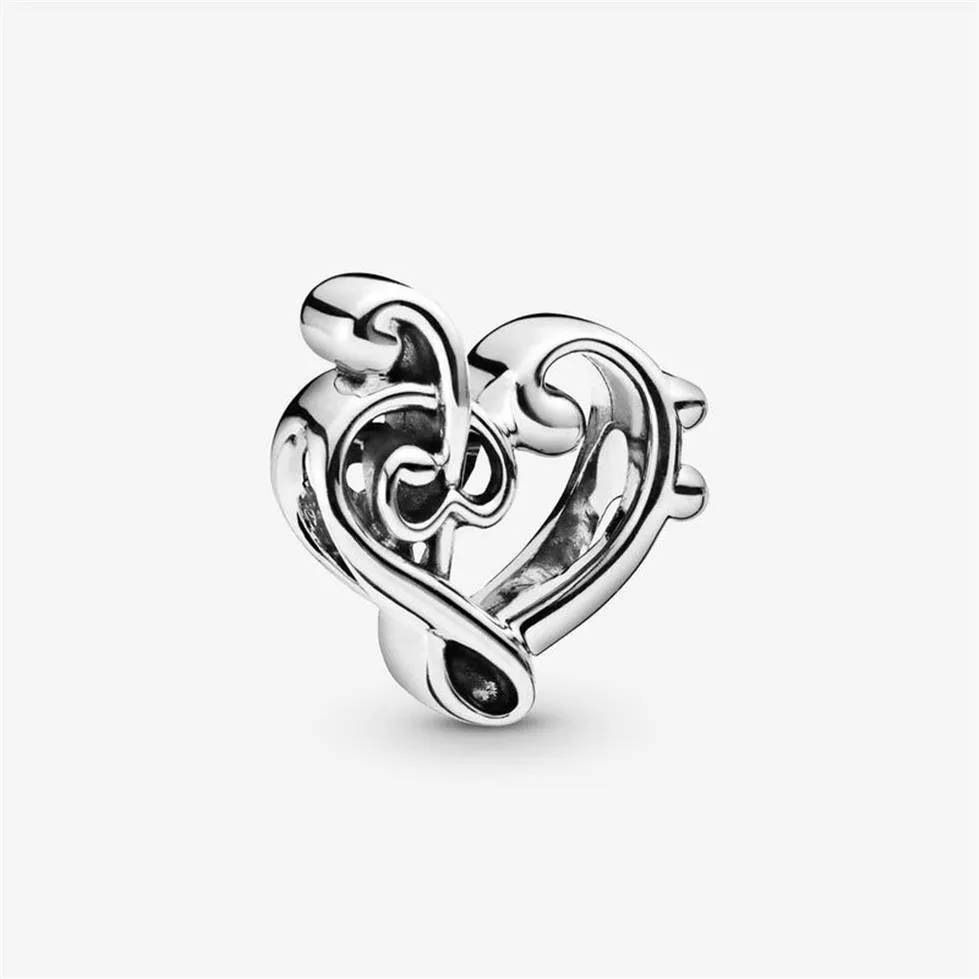 100% 925 Sterling Silver Elegant Heart Treble Clef Charms Fit Original European Charm Armband Fashion Women Wedding Engagement JE287P