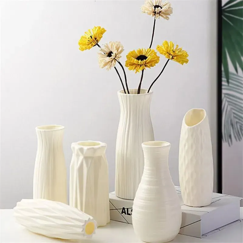 Vases Accueil Simple Vase en plastique nordique petit Pot de fleur fraîche bouteille de stockage pour fleurs moderne salon décoration ornements 231019