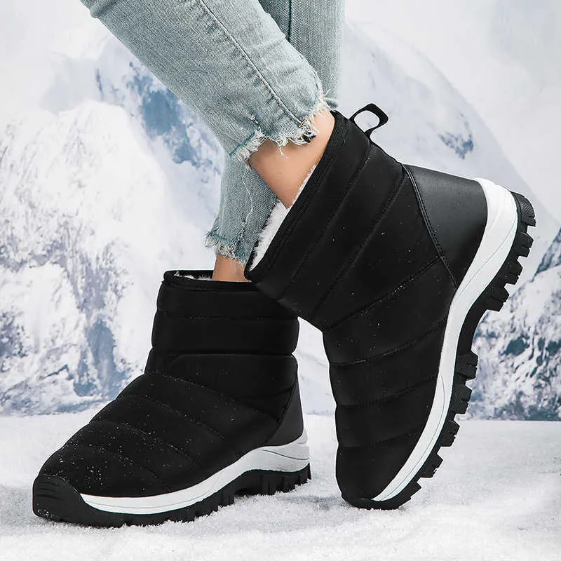 Boots Autumn Winter New Snow Women's Mid Sleeve Thick Plush Waterproof Warm Cover Footwear Cotton Shoes Large