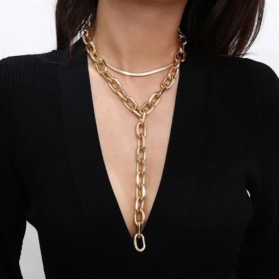 Neue, modische, luxuriöse, übertriebene, mehrschichtige Gliederkette mit langem Anhänger, Halsband, Statement-Designer-Halskette für Frauen und Mädchen281k