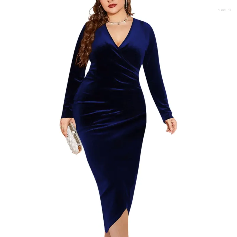 Plus storlek klänningar kväll lyx 2023 sammet wrap bodycon long vestido de mujeres 5xl curve kläder för kvinnor