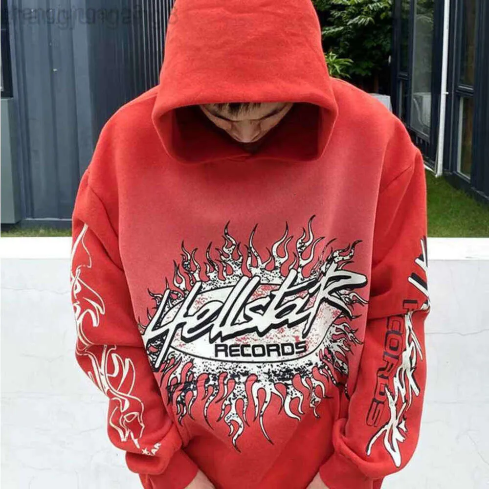 24SS Designer Hoodie Hellstar Cho Flaming Little Crowd Fashion Brand American High Street Distressed Graffiti Red Men's Hooded Sweater