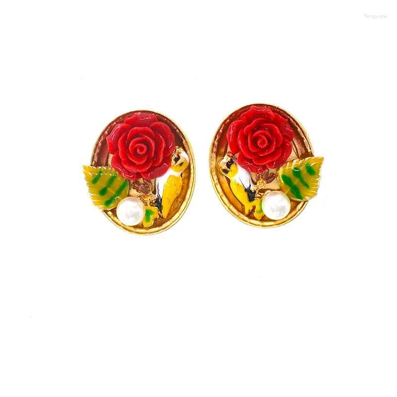 Orecchini pendenti Vintage barocco retrò da donna fiori rossi perla orecchino a goccia esagerato per accessorio di gioielli da festa femminile