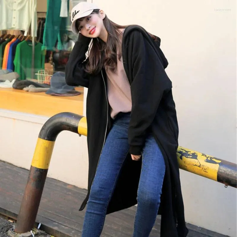 女性のパーカー秋と冬の肥厚ソリッドカラーフード付きジャケット韓国語バージョン2023シンプルなレジャーストレートルーズフリースロング
