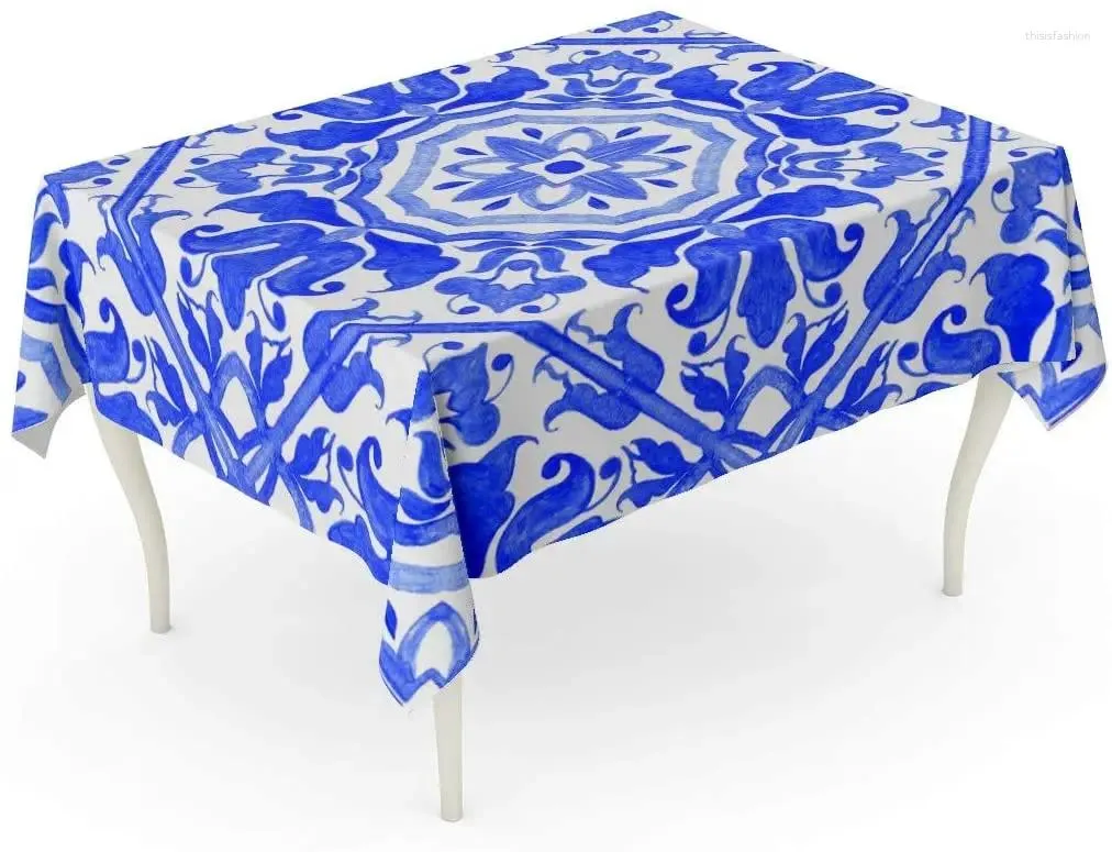 Nappe aquarelle Talavera carreaux azulejo portugais bleu et blanc motifs magnifiques smartphones serviettes linge de maison en céramique