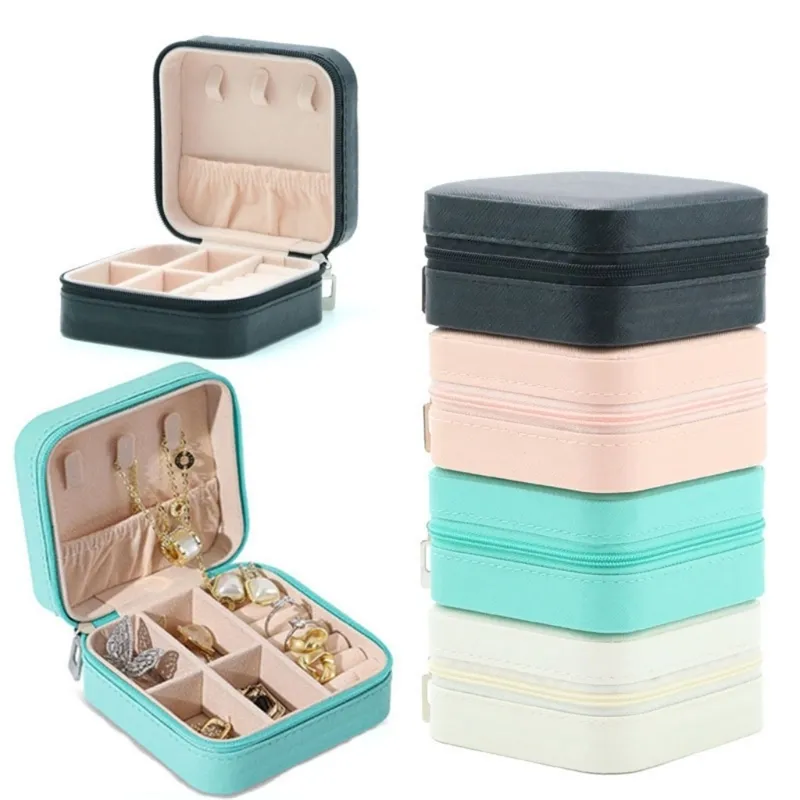 Caixas de jóias 1 pc mini organizador exibição viagem zíper caso brincos colar anel caixa portátil armazenamento couro s231019