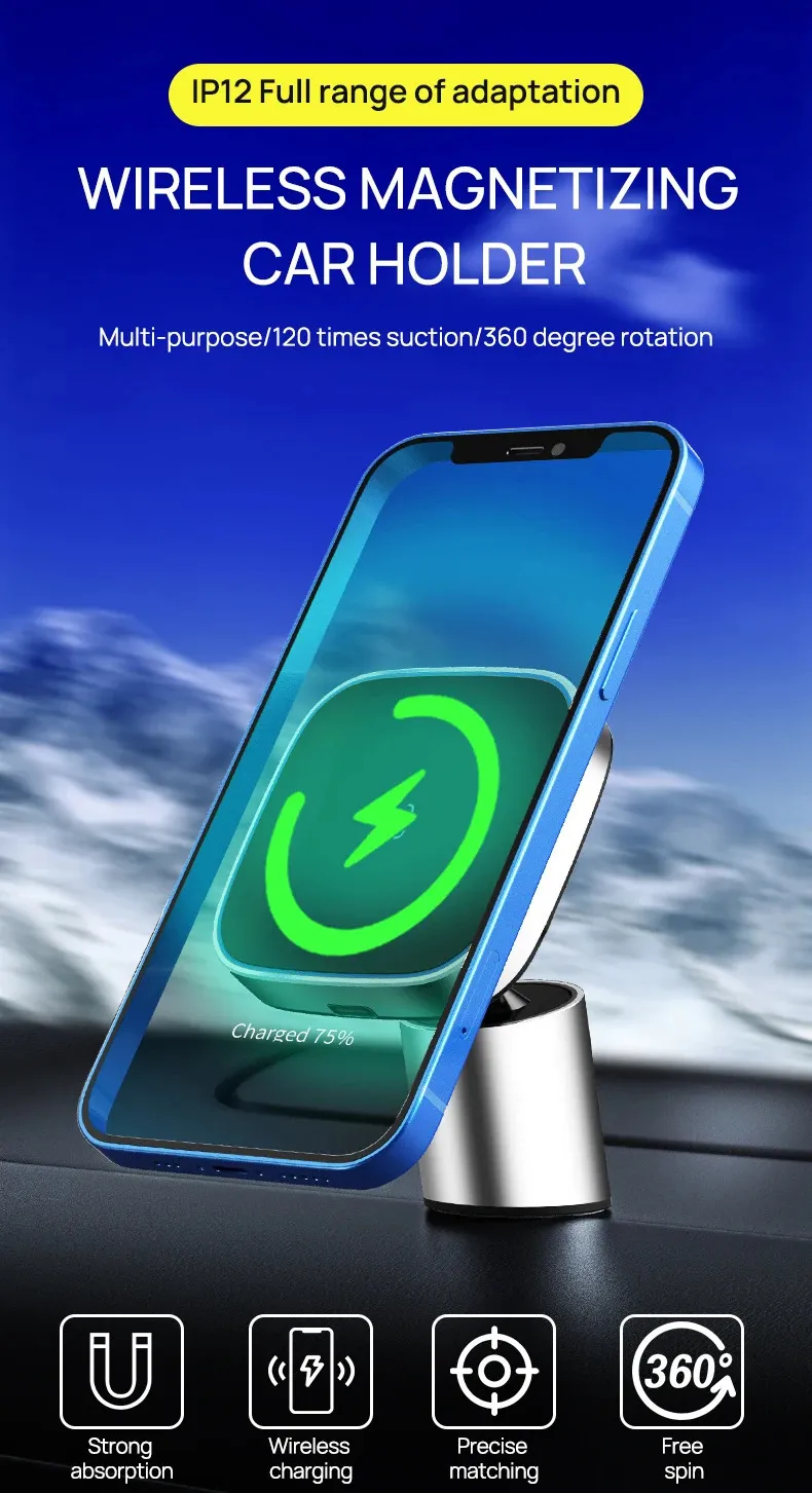 15W Mag-Safe Car Charger With Bling Design - Magnetic Wireless Phone Mount For IPhone