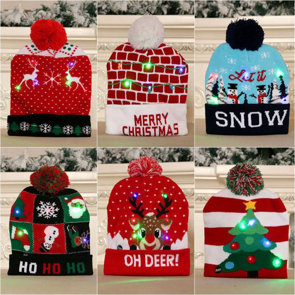 Christmas Hat Fashion For Kids And Adults New Christmas Hat Adult Children Knitted Wool Christmas Hat Luminous Knitted Hat High Street Warm