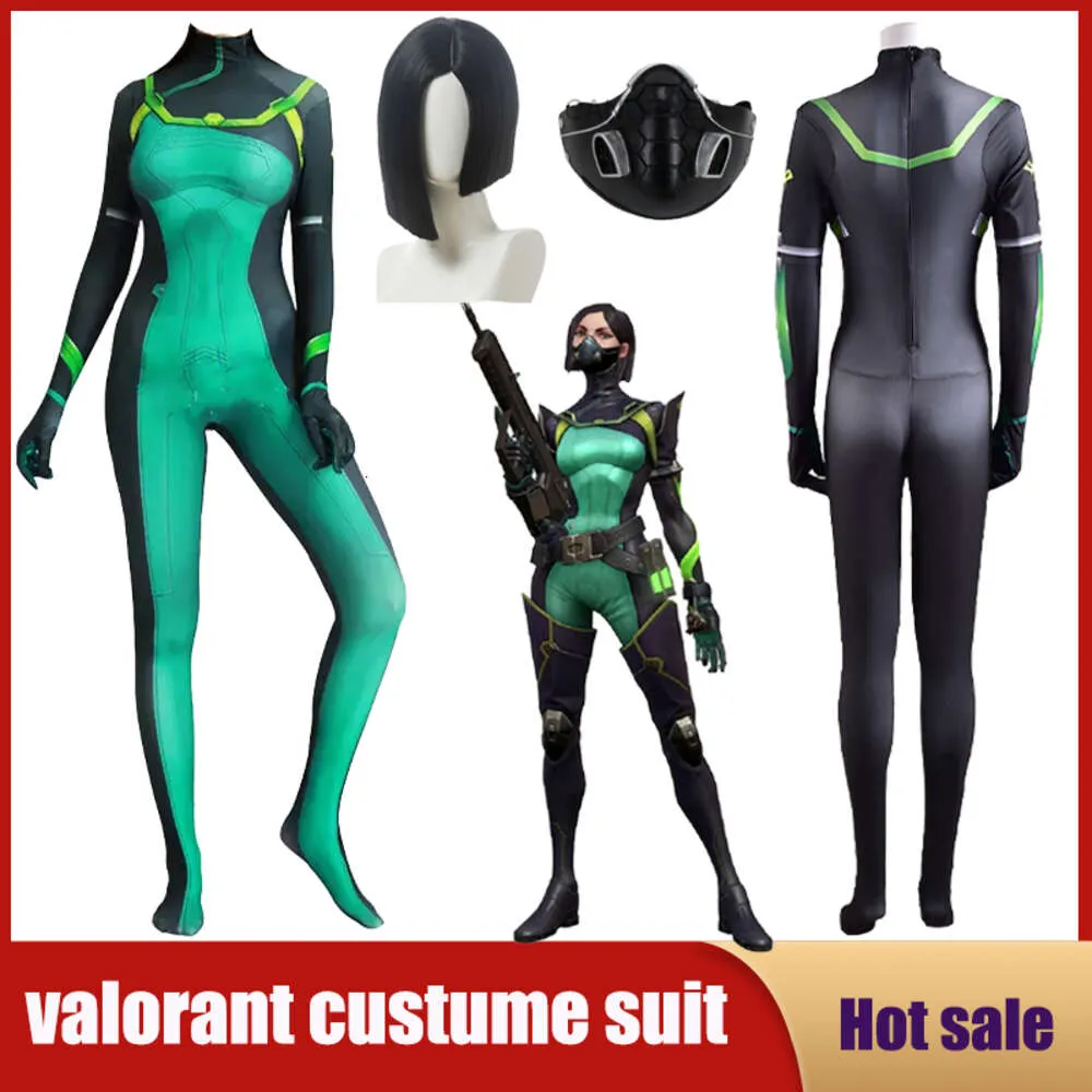 Cosplay Anime Game Valorant Viper Cosplay Costume Bodysuit Jumpsuit Wig Mask Zentai Suit Party Carnival Character Dress for Aduit Kids