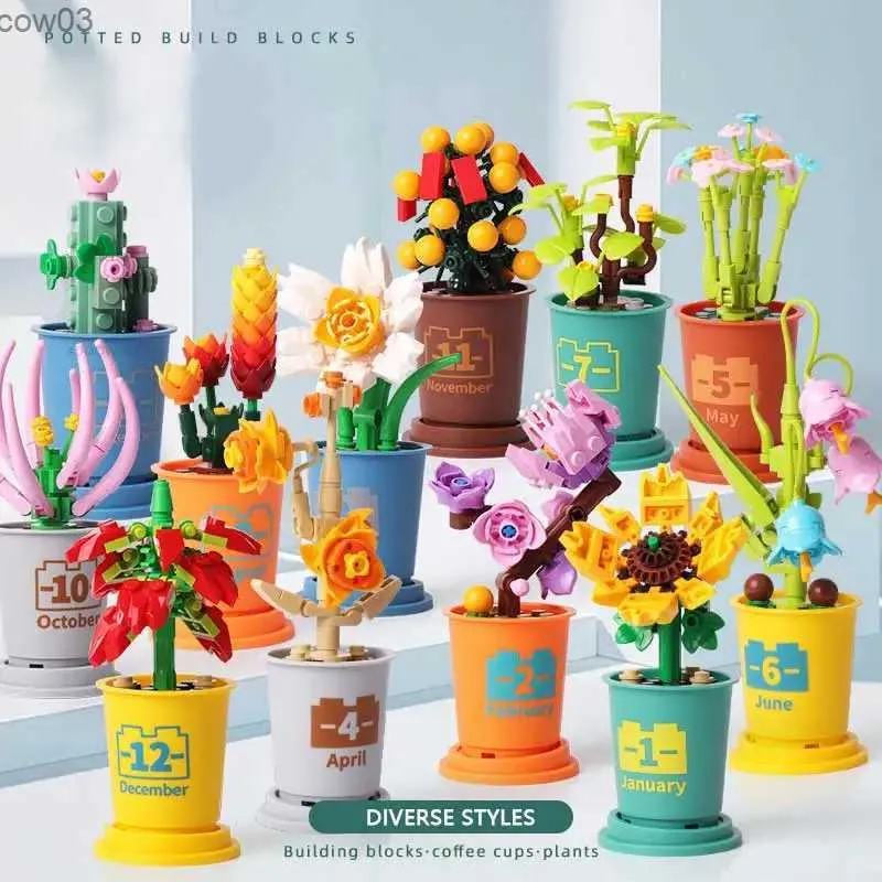 Block Succulent Building Blocks Potted Immortality Bouquet Coffee Cup Brick Toy for Child Children Girls Mini Art DIY Presentkompatibel R231020