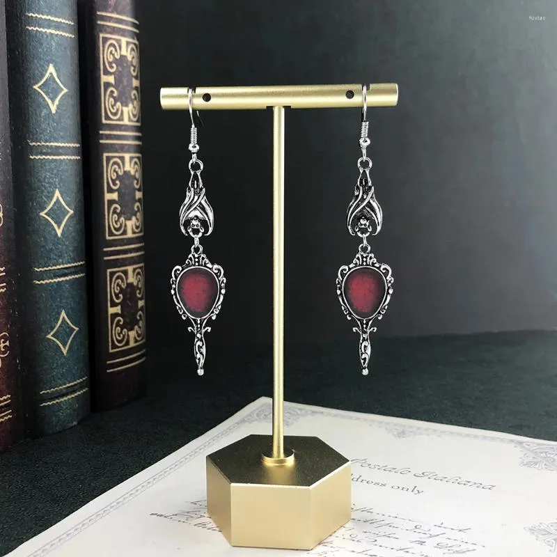 Boucles d'oreilles pendantes Style Punk gothique foncé pour femmes et hommes, couleur argent antique, miroir chauve-souris écarlate, bijoux en gros