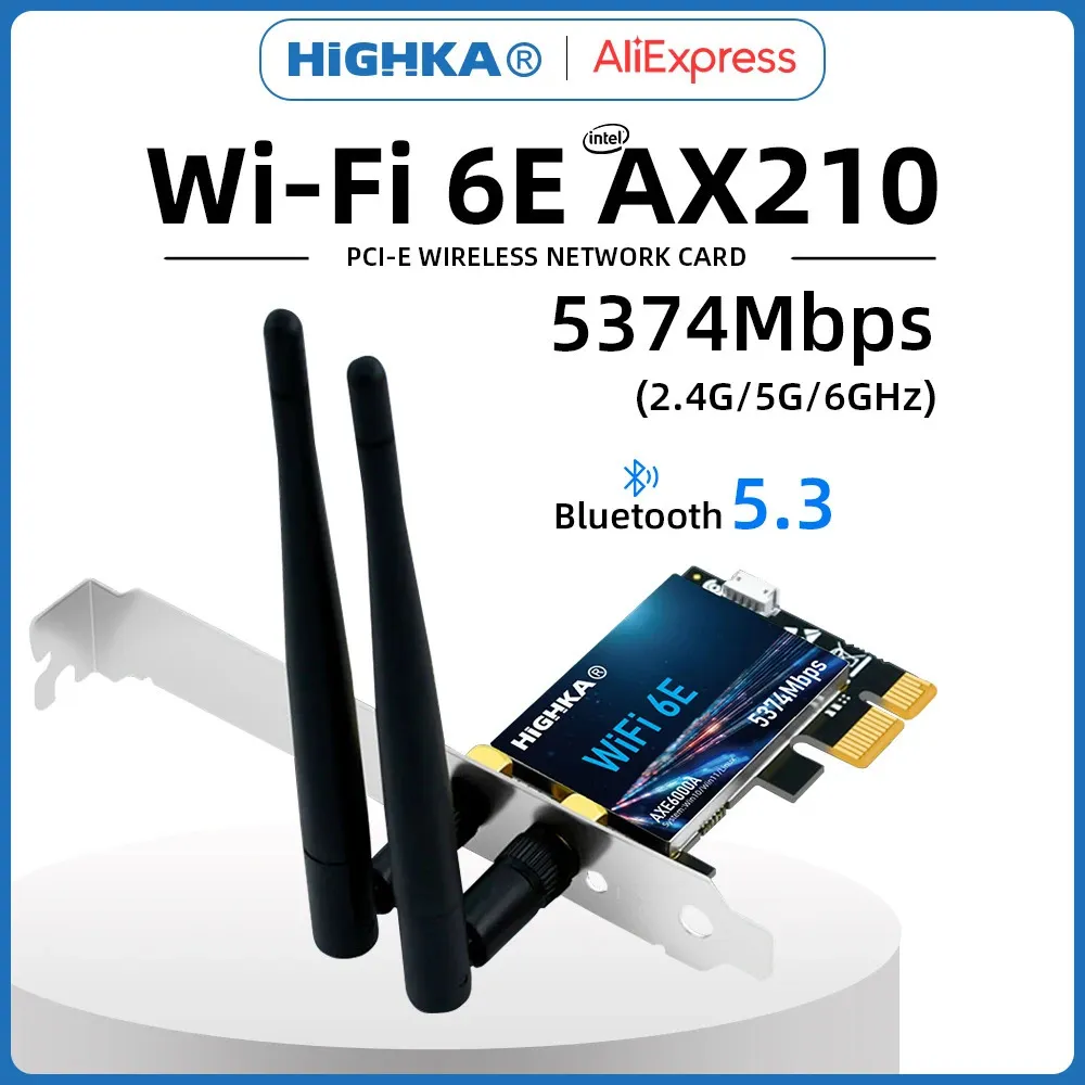Wi Fi Finders 6E Intel Ax210 PCIE WiFi 카드 2 4G 5G 6GHZ 5374MBPS PCI Express Wireless Network Cards Bluetooth 5 3 PC 231019 용 Wi -Fi 어댑터