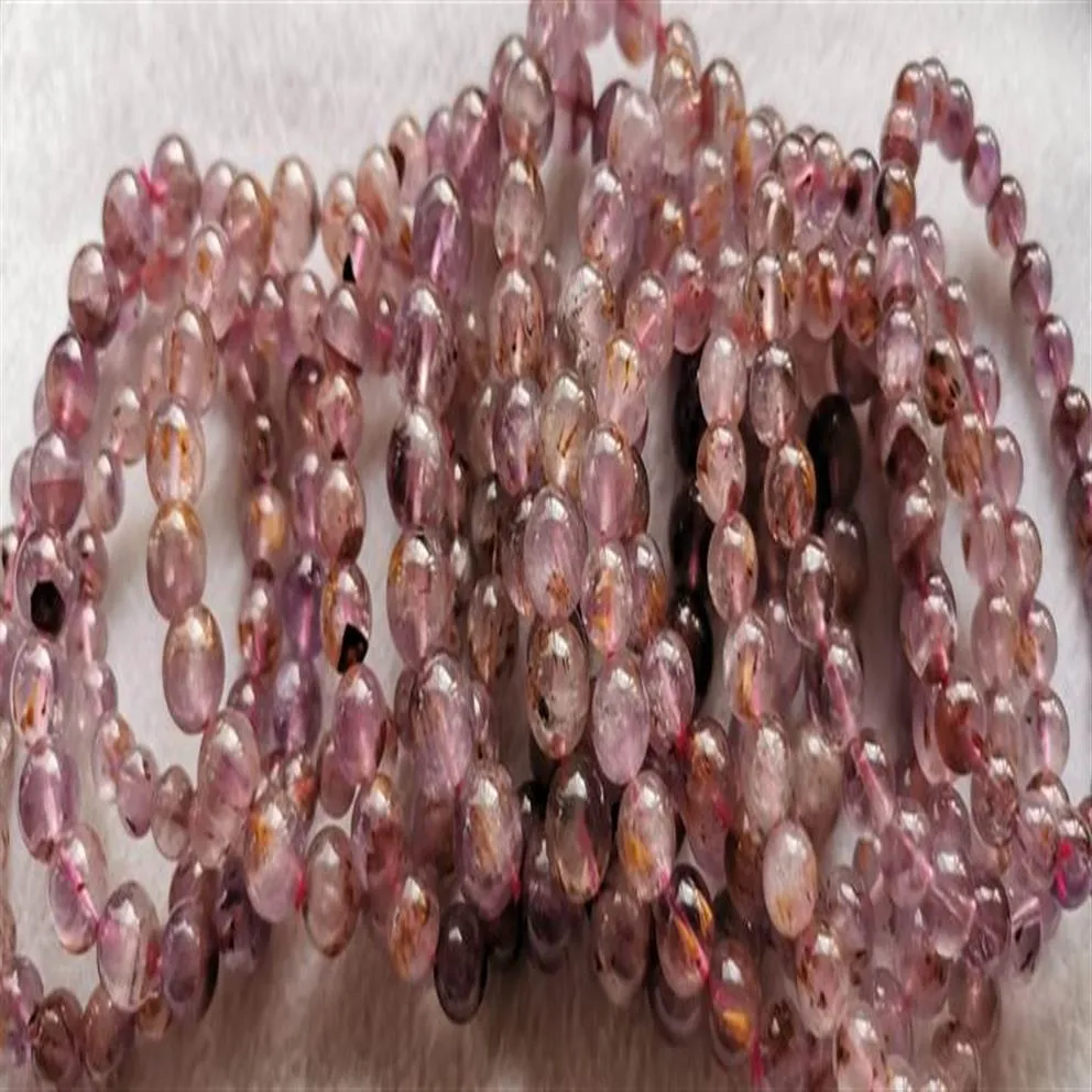 Or violet Auralite 23 Bijoux en cristal Cacoxenite 12mm à 6mm Véritable bracelet de perles rondes en pierres précieuses naturelles -collier-boucles d'oreilles DIY293y