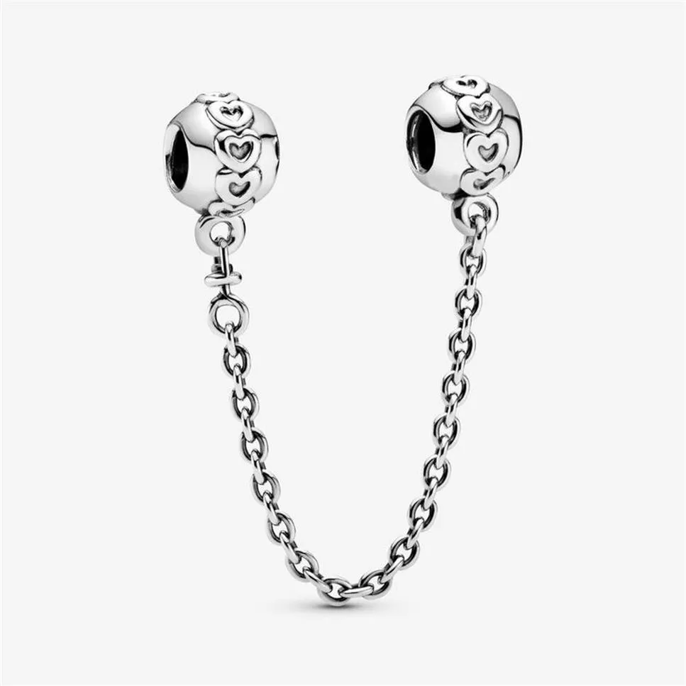 100％925 Sterling Silver Band of Hearts Safety Chain Charmsフィットオリジナルのヨーロッパのチャームブレスレットファッション女性ウェディングエンゲージメント2417