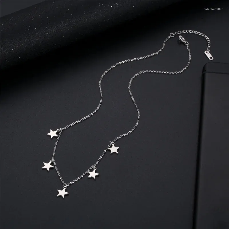 Hanger Kettingen Eenvoudige Zilveren Kleur Rvs Ster Ketting Voor Vrouwen Mode Femme Pentagram Choker Dames Sieraden Gift