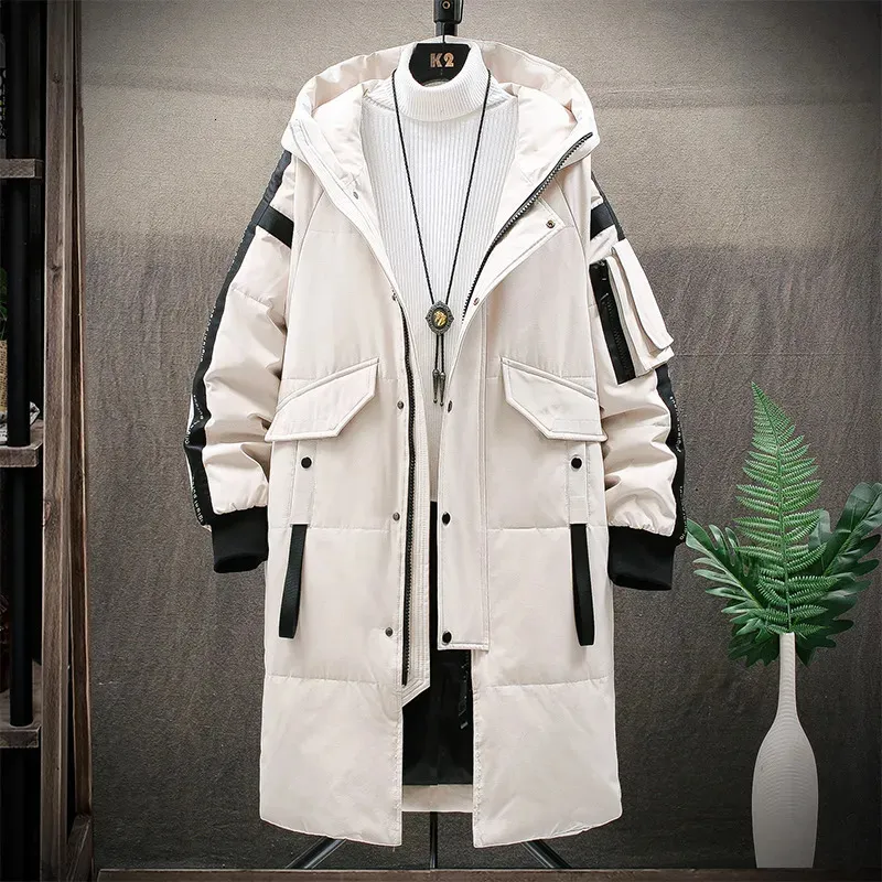 Gilet da uomo caldo spesso uomo piumino d'anatra bianco piumino con cappuccio cappotto invernale maschile casual lungo parka soprabito outdoor multi tasca 231020