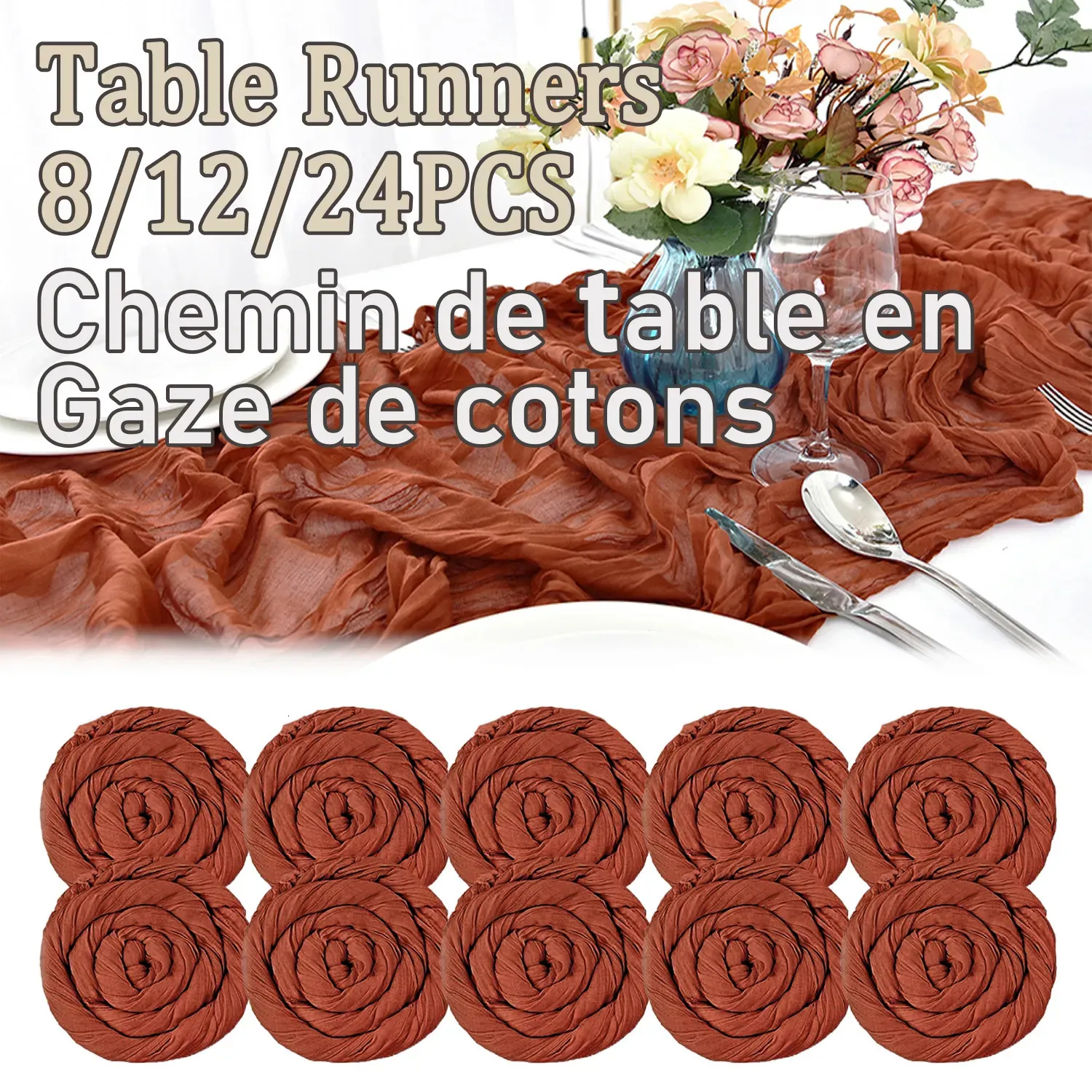 Runner da tavolo 8/12/24 pezzi in terracotta Chemin de table Runner da tavolo in garza per matrimonio Garza di cotone 231019