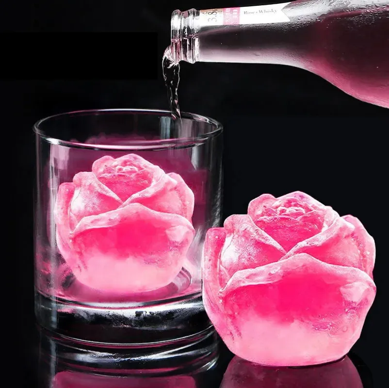 3D Silicone Rose forme machine à glaçons crème glacée Silicone moule machine à boules de glace réutilisable whisky Cocktail moule 1020