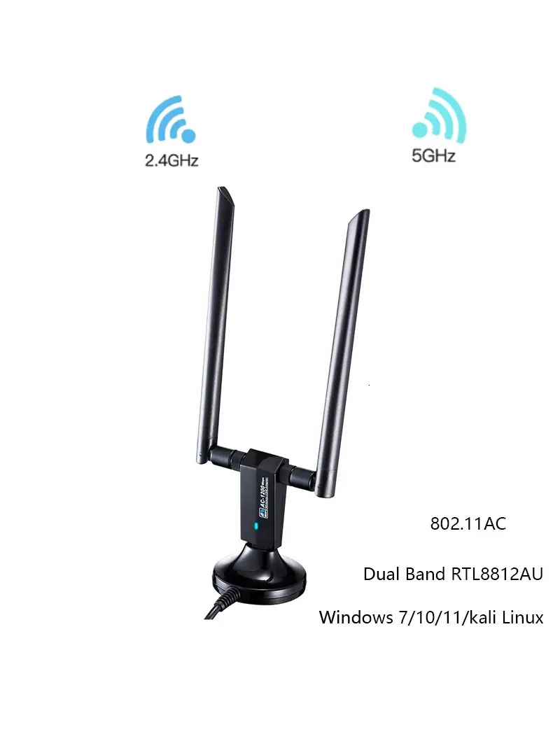 WI FI FINKERS ADAPTER USB DUAL BEAM RTL8812au 2 4G 5GHz Wireless Dongle Network Card 3 0 dla Windows 7 10 11 Kali Linux 231019