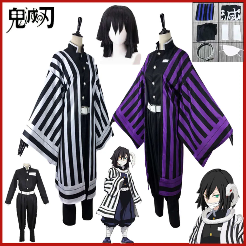 Cosplay Iguro Obanai Cosplay Custume Anime Demon Slayer Kimetsu No Yaiba vêtements Kimono cape blanc serpent perruque fête Halloween adultes enfants