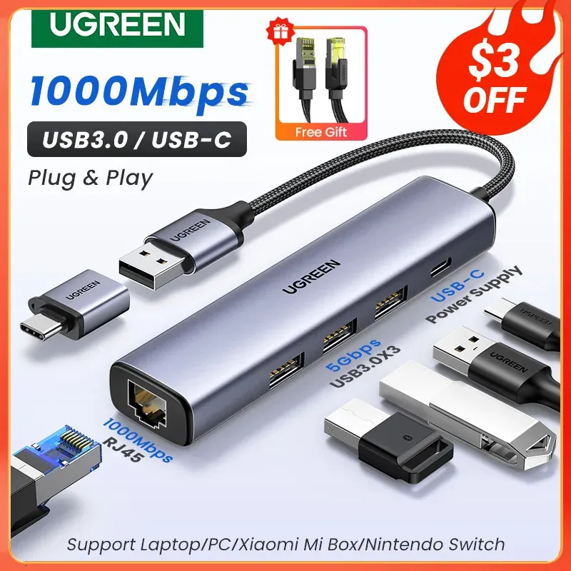 Wi Fi Finder UGREEN Adattatore Ethernet USB 1000 100Mbps USB3 0 HUB RJ45 Lan per PC portatile Windows Scheda di rete USB C 231019