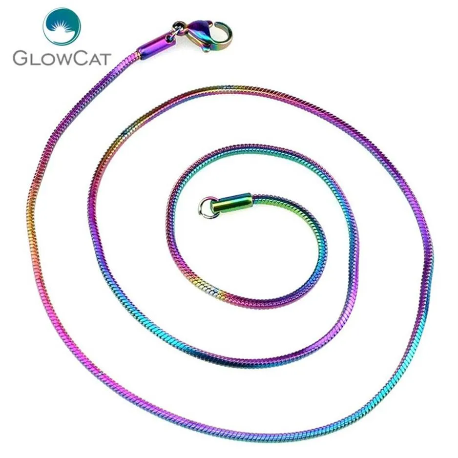 5pcs lot Rainbow Colol Square Snake 1 4mm Stainless Steel Chains Necklace 18'' 20 Link Chain Jewelry Making276t