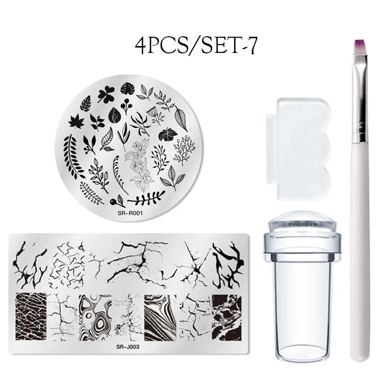 Acrylic Powders Liquids 4pcs Set Nail Stamping Plates Geometry Lace Flower Leaves with Jelly Stamper Scraper Sponge Art Image Plate Tools 231020