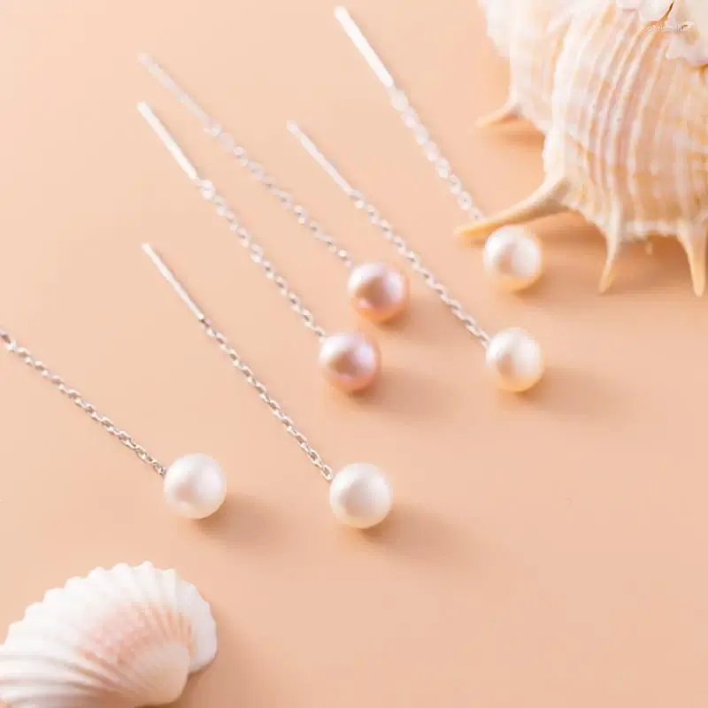 Kolczyki Dangle Chleb Okrągły kształt naturalny słodkowodna perła słodka elegancka linijka 925 srebrna moda na osobowość dla kobiet