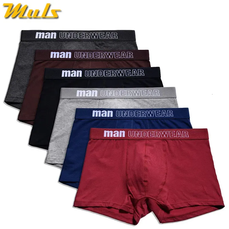 Underbyxor märke muls män boxer shorts 3pcsset 6colors kammade bomull snabb torr manlig underkläder pojke bodysuit under byxmonterad storlek s3xl 231019