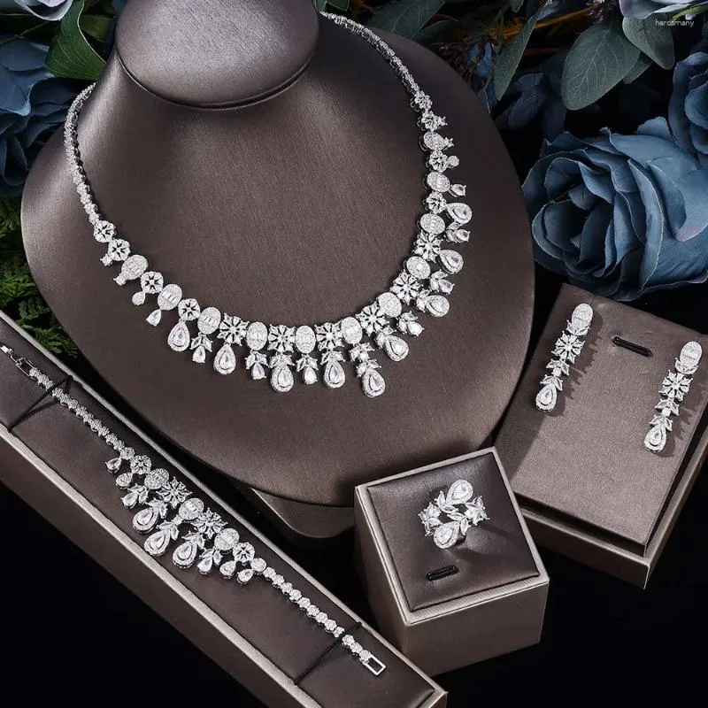 Halskette Ohrringe Set Weiß Zirkonia Damen Halskette Braut Hochzeit Schmuck Für Party