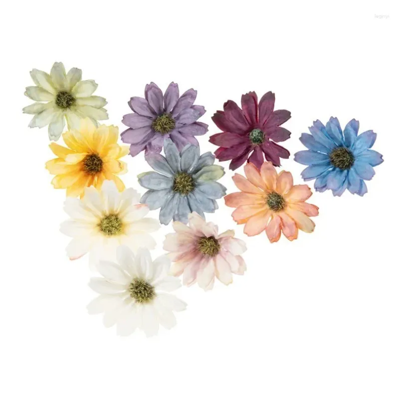 Decorative Flowers 50Pcs 6CM Artificial Scrapbook Christmas Wreaths Home Wedding Background Wall Decor Diy Outdoor Garden Crafts Silk Daisy