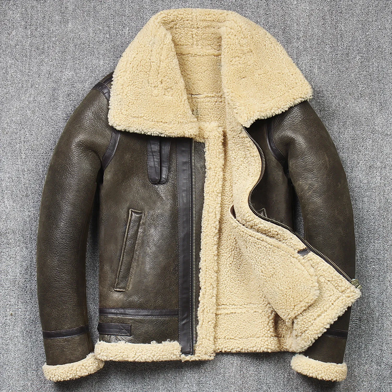 Mannen Lederen Faux Winter Echte Jas Schapenvacht Shearling Echt Rock Jassen Hoge Kwaliteit B3 Bomber Mannelijke Jassen 231020