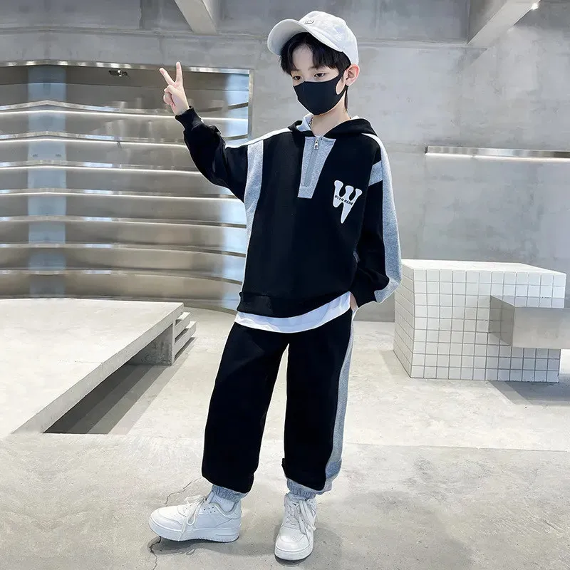 Big Boys Autumn Hoodie And Top Set Active Clothing With Letter Print Black And White Cotton Korean Kids Sport Student Boys Tracksuits 231020 From Cong05 25.24 DHgate.Com