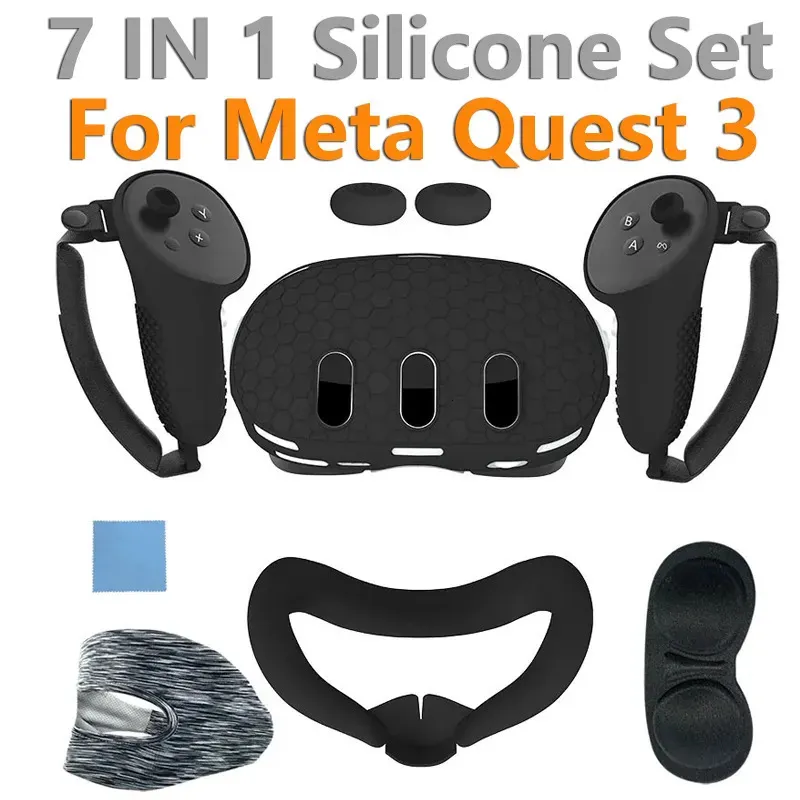 Accessoires VR AR pour Meta Quest 3, coque de protection en Silicone, ensemble 7 en 1, couvercle de poignée de contrôleur, étui facial, capuchon d'objectif, accessoires Oculus VR 231019