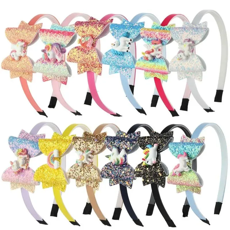 Accessoires pour cheveux, 1 pièce, bandeaux licorne 3 pouces, nœuds à paillettes, arc-en-ciel mignon, décoration de fête pour filles, 231019