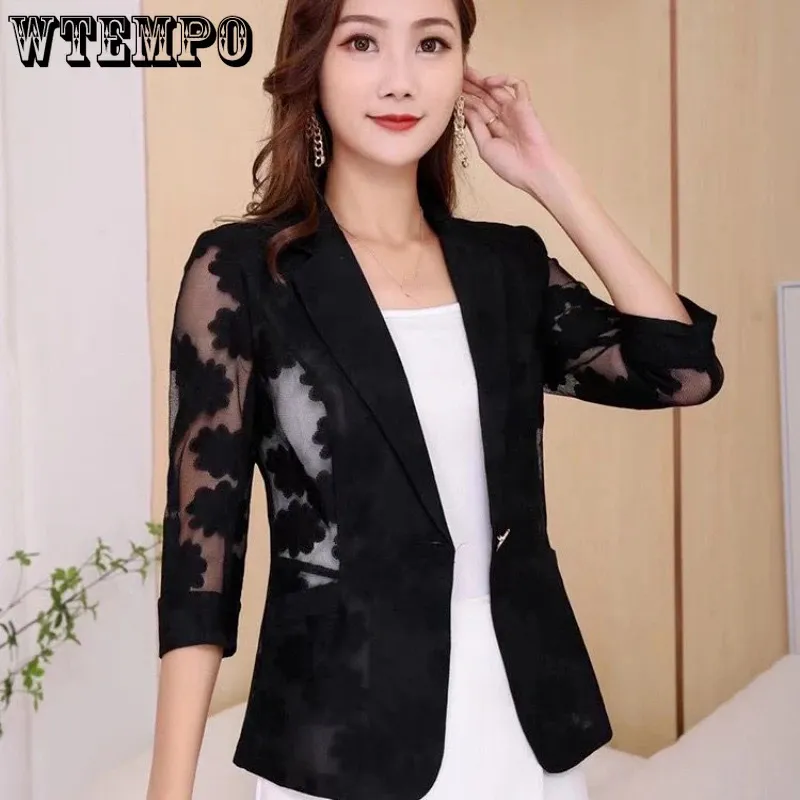 Ternos femininos blazers renda terno jaqueta feminina três quartos manga terno primavera verão moda protetor solar camisa gota 231019