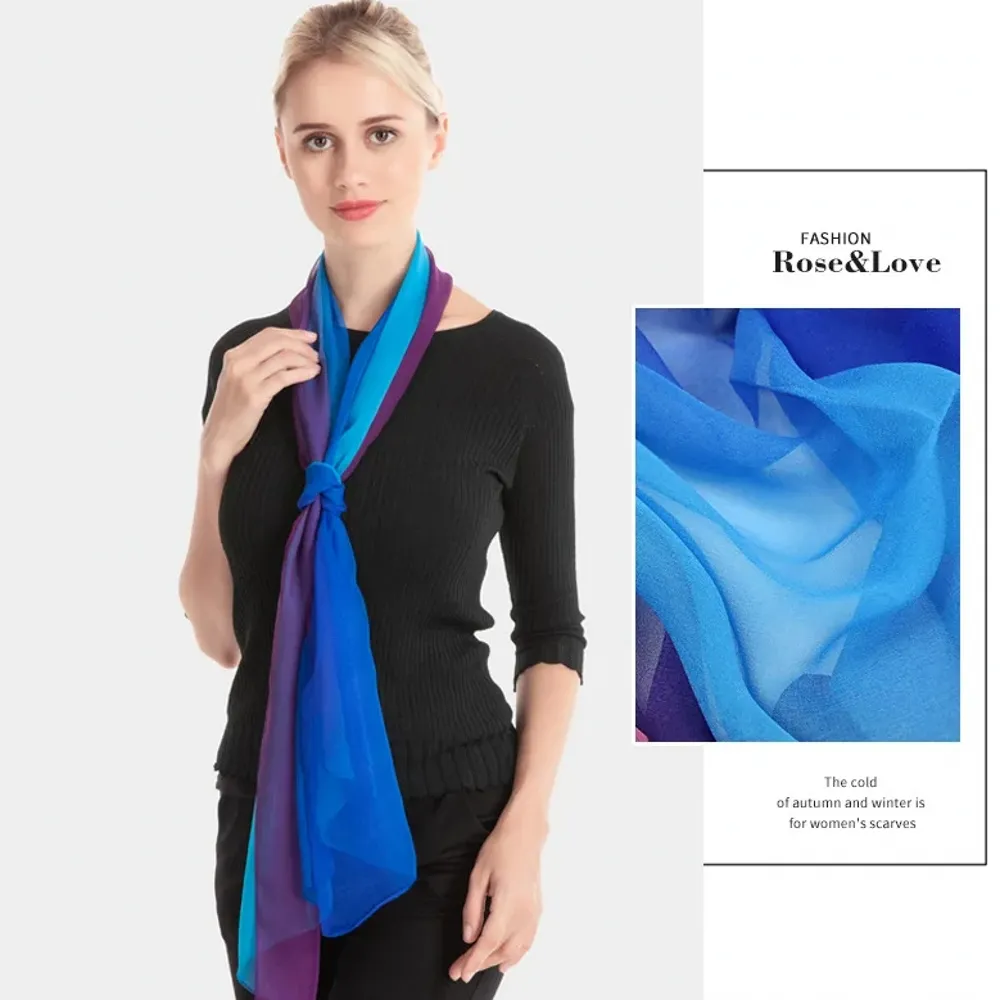 SCARF CHIFFON SCARPA CHIFFON LUNGO AVVI E SCAWLI Lady Fashion Spring Autunno sciarpe Bandana Hijab Colore graduale 160x50 cm