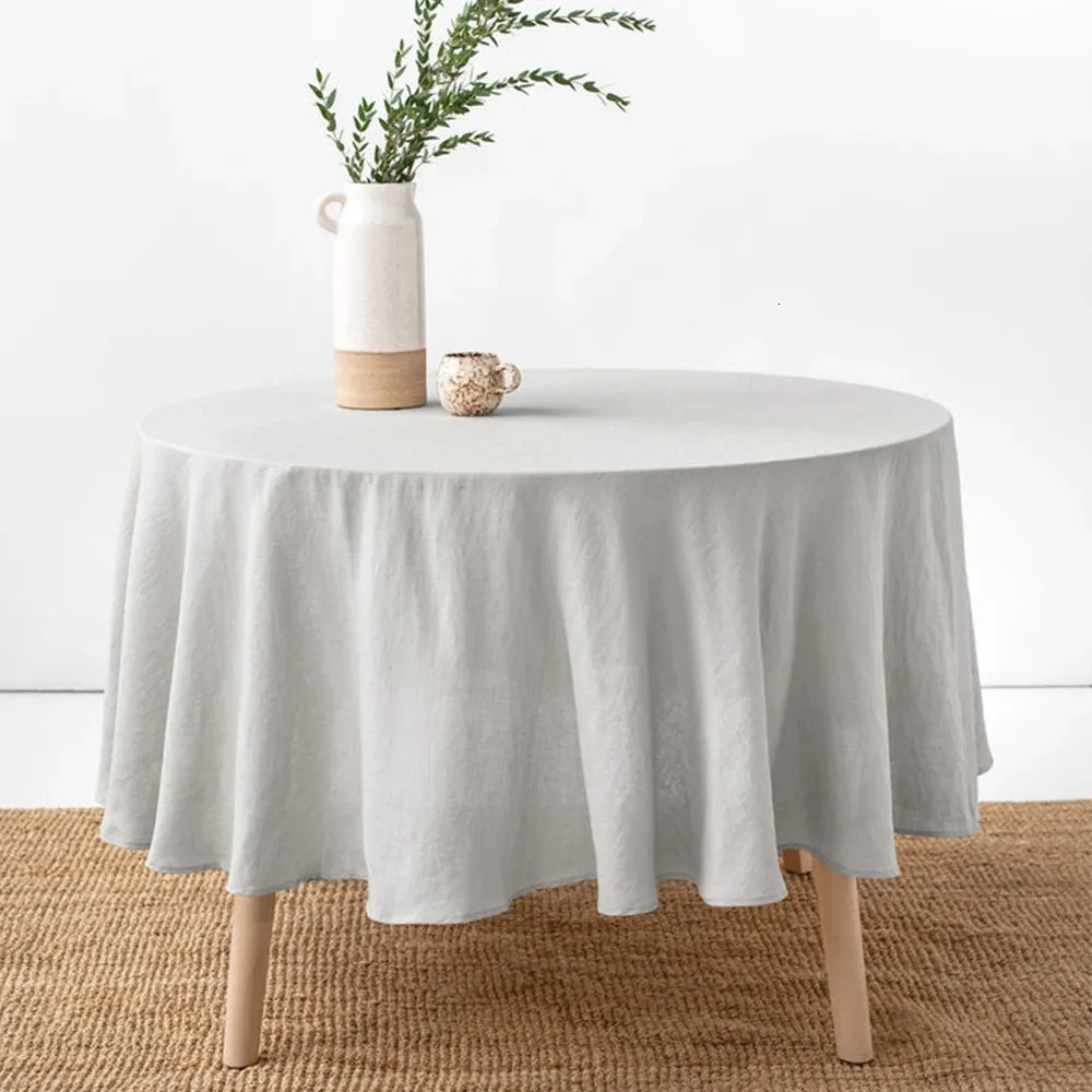 Toalha de mesa 100 pura linho cor sólida cobertura redonda toalha de mesa de tecido natural para cozinha sala de jantar festa feriado mesa decoração 231020