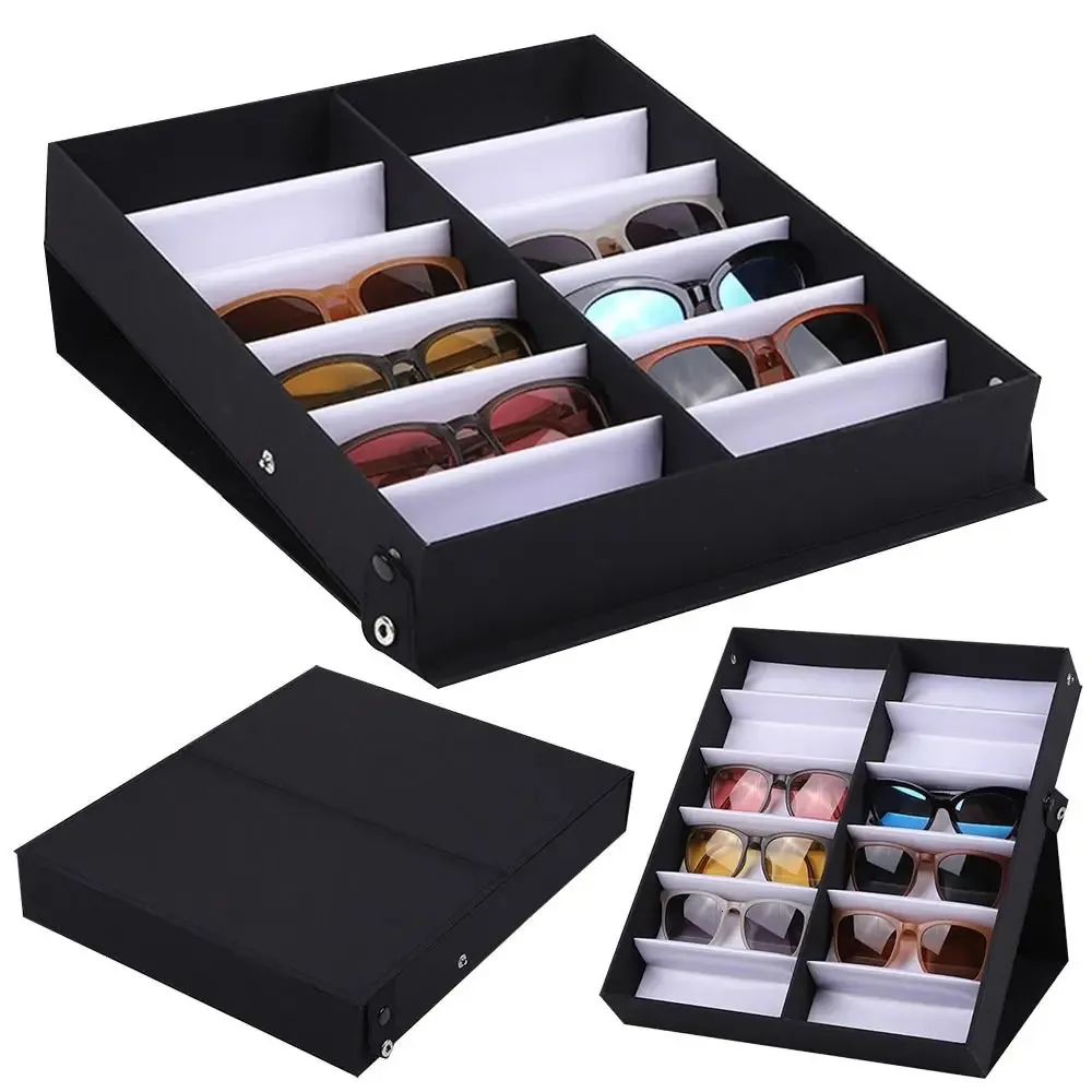 Solglasögon fall Hållbart förvaringsstativ läderglasögon rambricka 12 Slots Glasögon Tray Eyeglass Organizer Box Solglasögon Display Case 231020