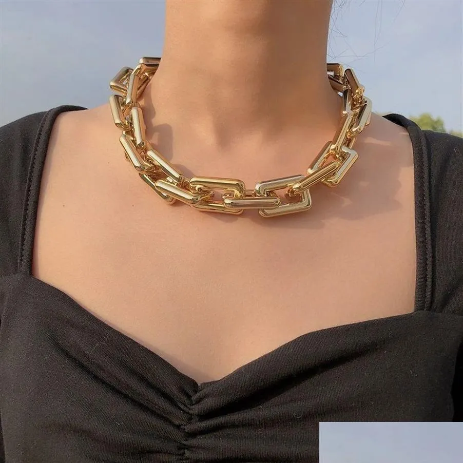 Chokers Punk Chain Choker Necklaces Collar Hip Hop Chunky Gold Color Thick Statement Necklace For Women Men Jewelry Gift 2Pc248W Dro Dhjun